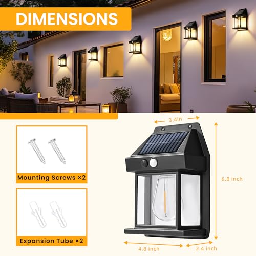Solar Wall Lights Outdoor, Dusk to Dawn Motion Sensor Light Waterproof,