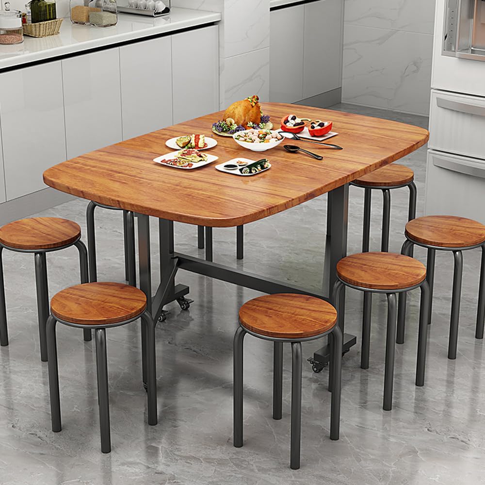 47" Wooden Foldable Kitchen Table with 6 Wheels