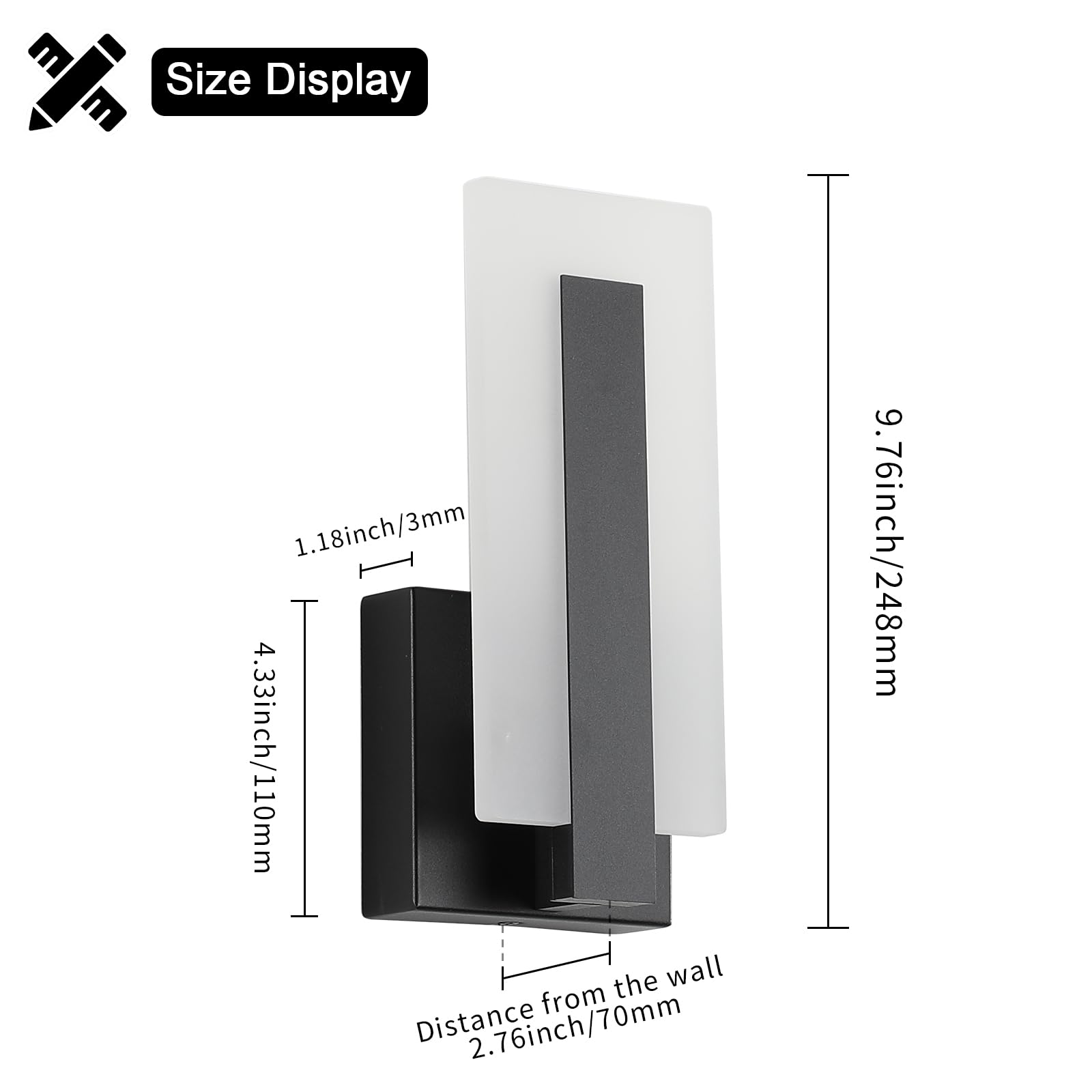 Modern LED Wall Sconces Up and Down Wall Mount Light Black 3000K Warm White Wall Lights Set of 2