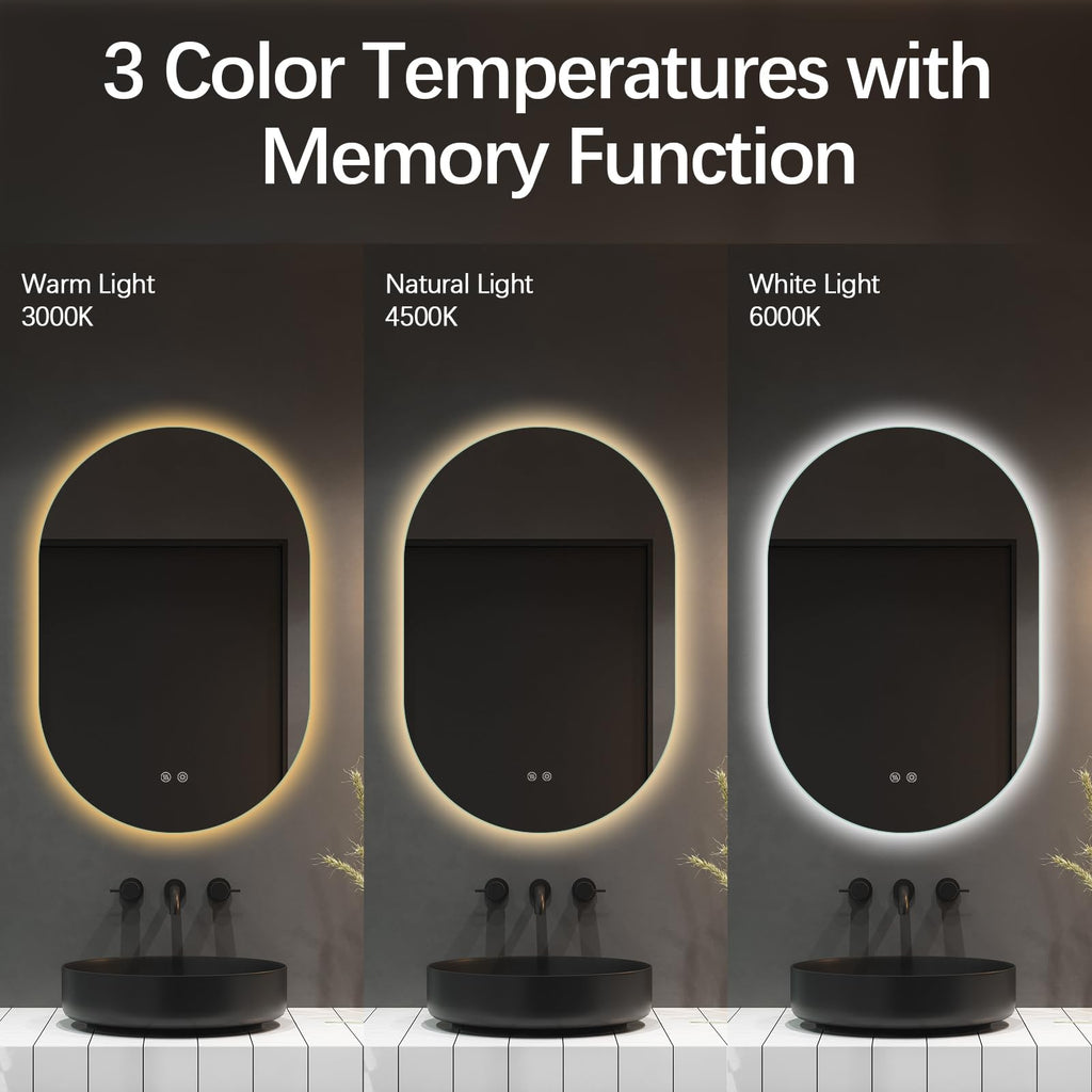 Niccy Oval LED Bathroom Vanity Mirror, 36x24inch Frameless Backlit Mirror with Light, Smart Anti-Fog Waterproof Mirror with Memory Function Dimmable Lighted Mirror