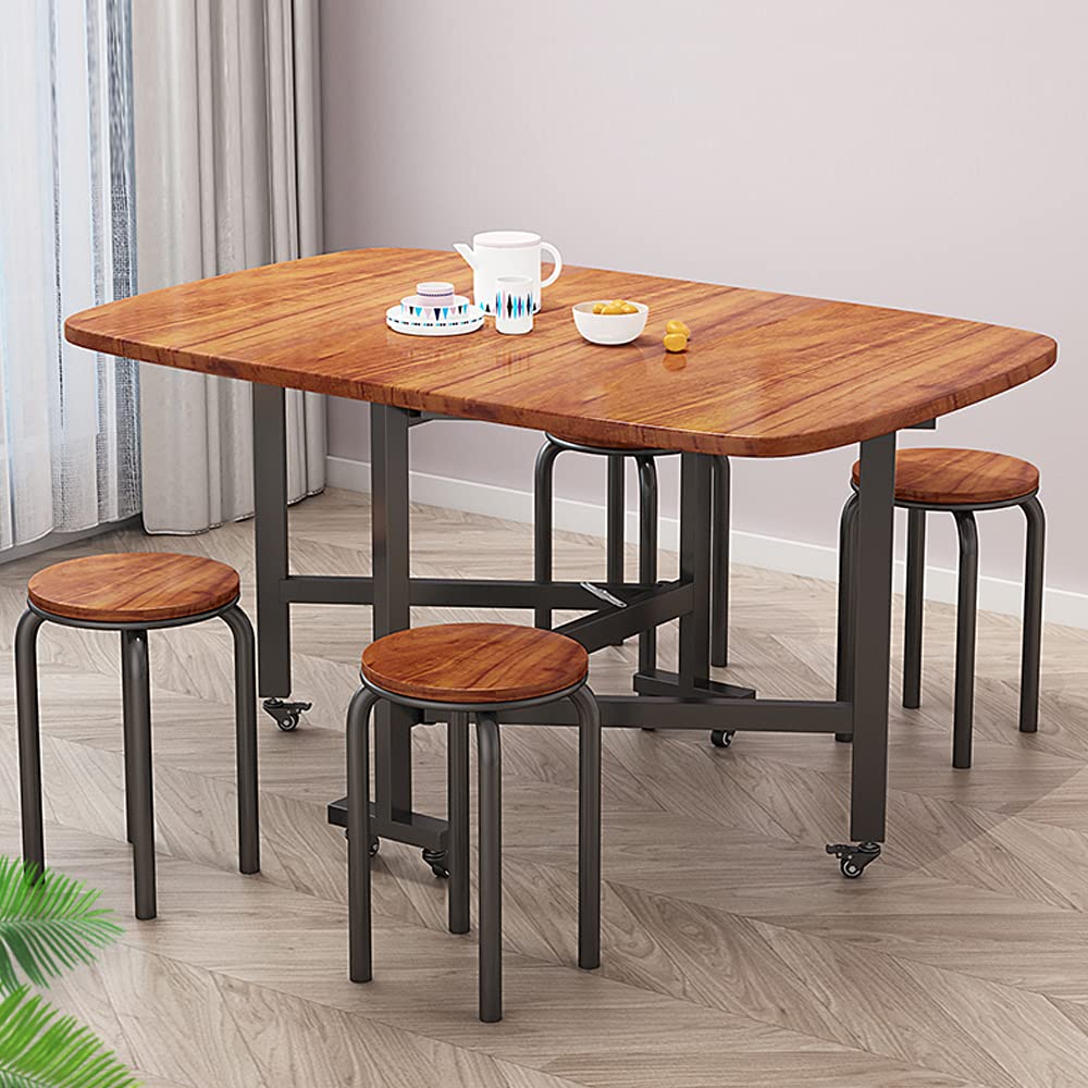 47" Wooden Foldable Kitchen Table with 6 Wheels