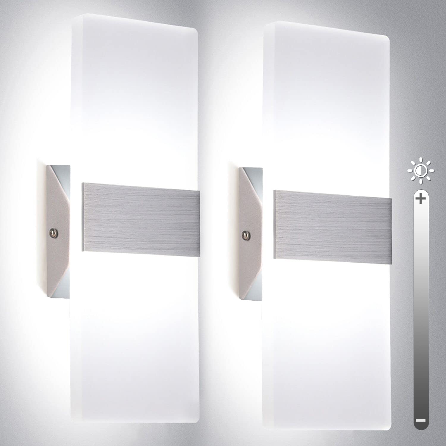 Dimmable Wall Sconces Set of 2 Wall Mounted Lights 12W 6000K Cool