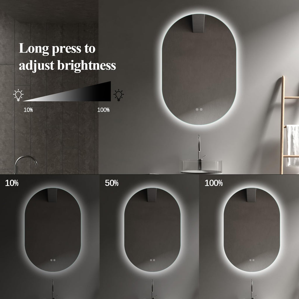 Niccy Oval LED Bathroom Vanity Mirror, 36x24inch Frameless Backlit Mirror with Light, Smart Anti-Fog Waterproof Mirror with Memory Function Dimmable Lighted Mirror