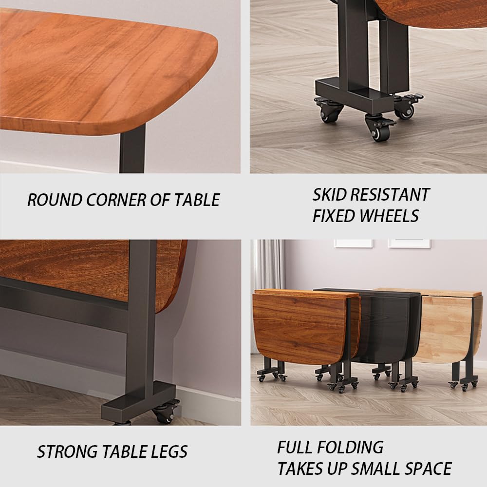 47" Wooden Foldable Kitchen Table with 6 Wheels