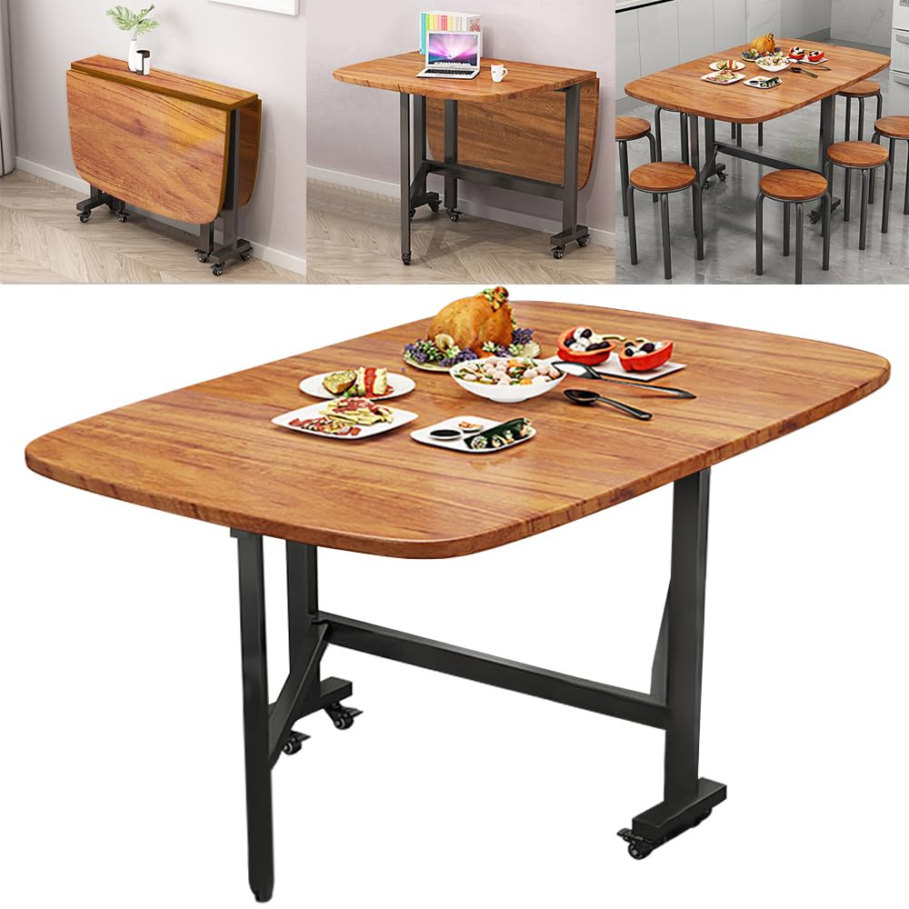 47" Wooden Foldable Kitchen Table with 6 Wheels