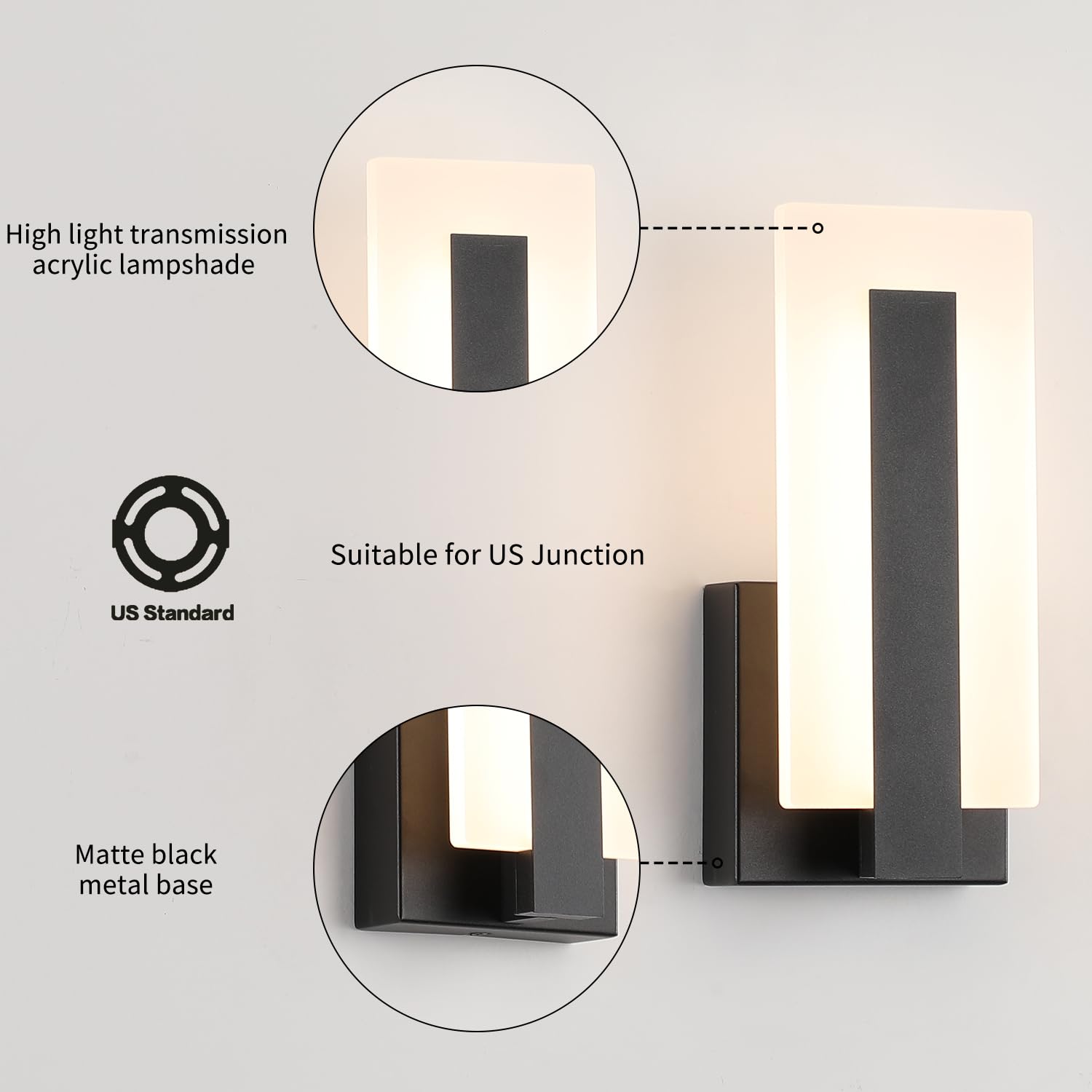 Modern LED Wall Sconces Up and Down Wall Mount Light Black 3000K Warm White Wall Lights Set of 2