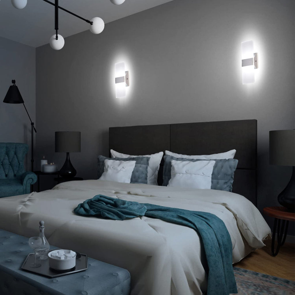 Dimmable Wall Sconces Set of 2 Wall Mounted Lights 12W 6000K Cool