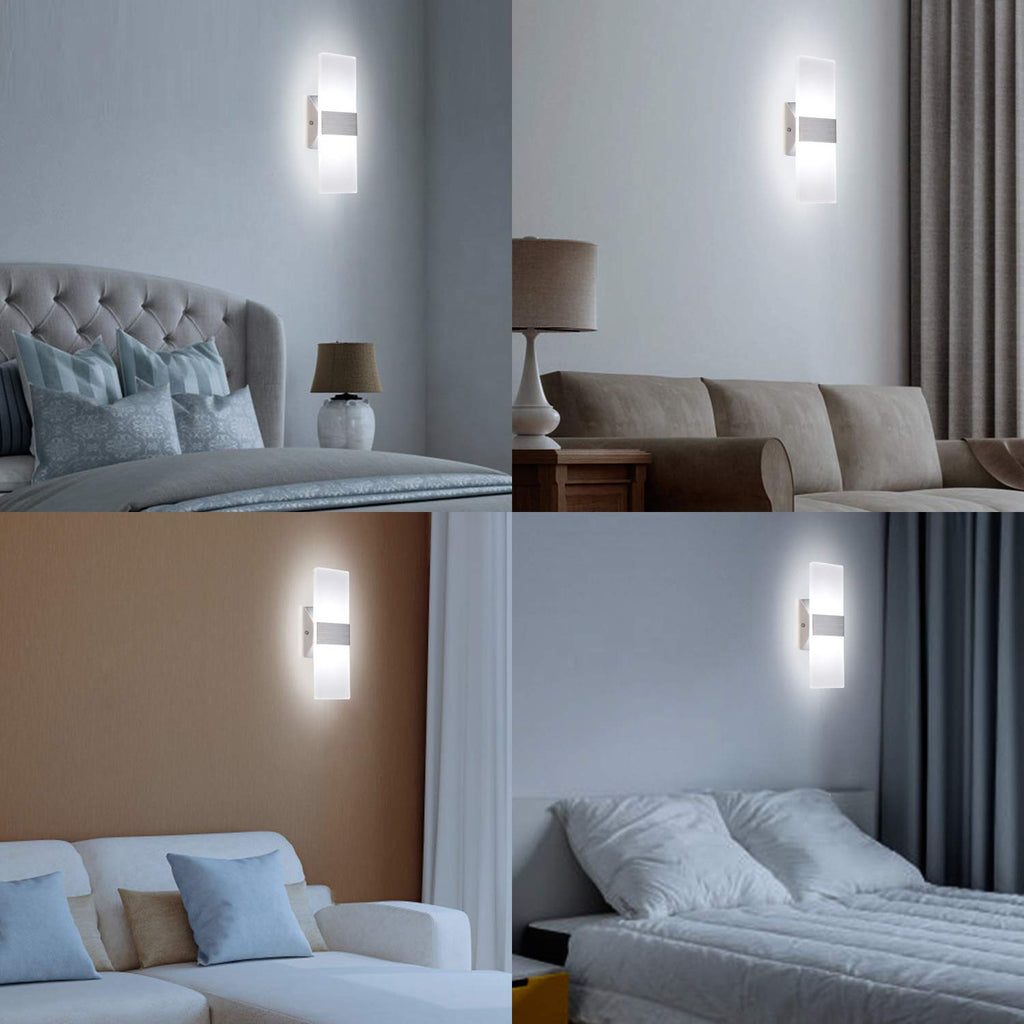 Dimmable Wall Sconces Set of 2 Wall Mounted Lights 12W 6000K Cool