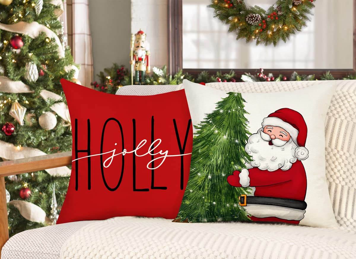 Red Christmas Pillow Covers 18x18 Set of 4