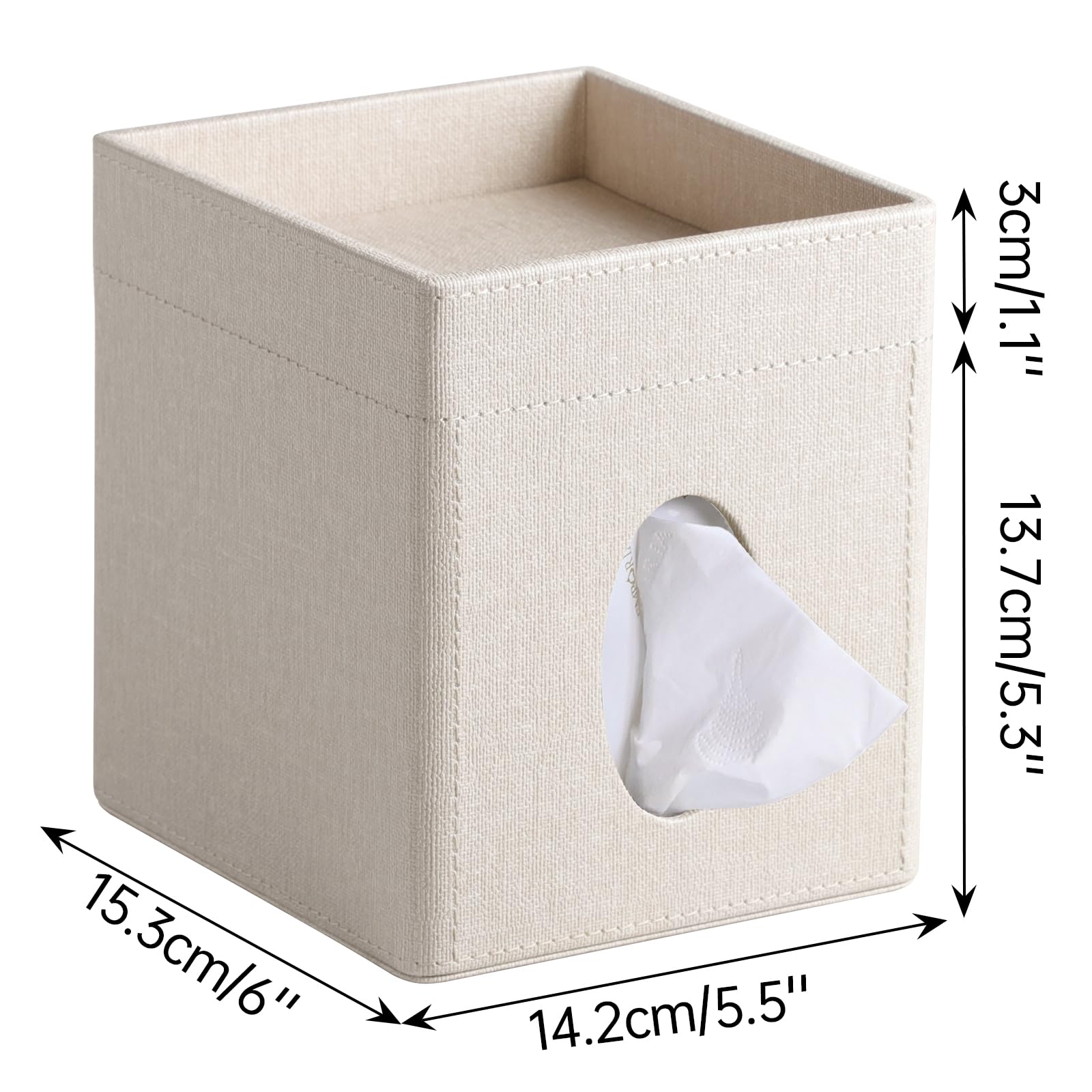 PU Leather Square Tissue Box Holder with Storage Tray for Bathroom