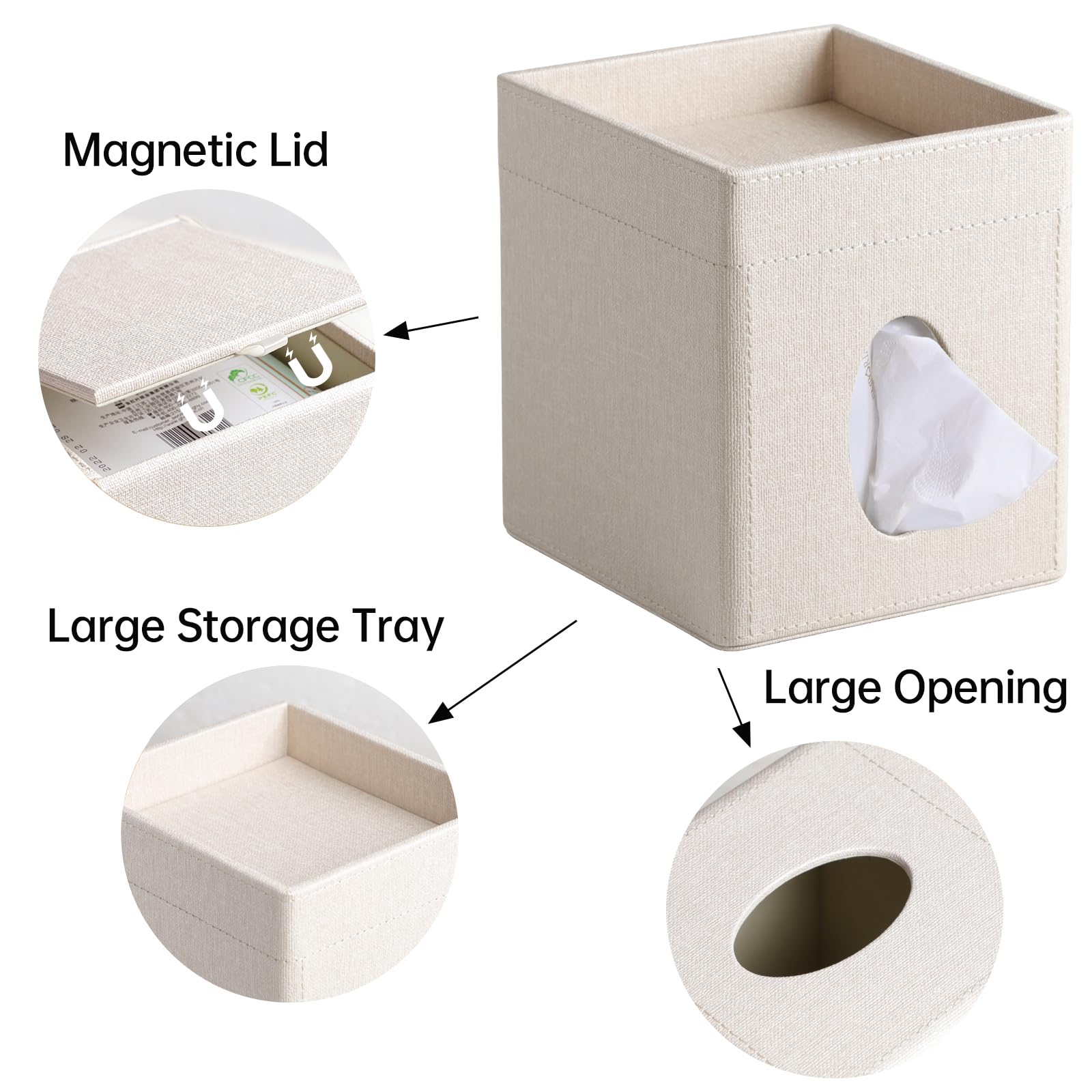 PU Leather Square Tissue Box Holder with Storage Tray for Bathroom
