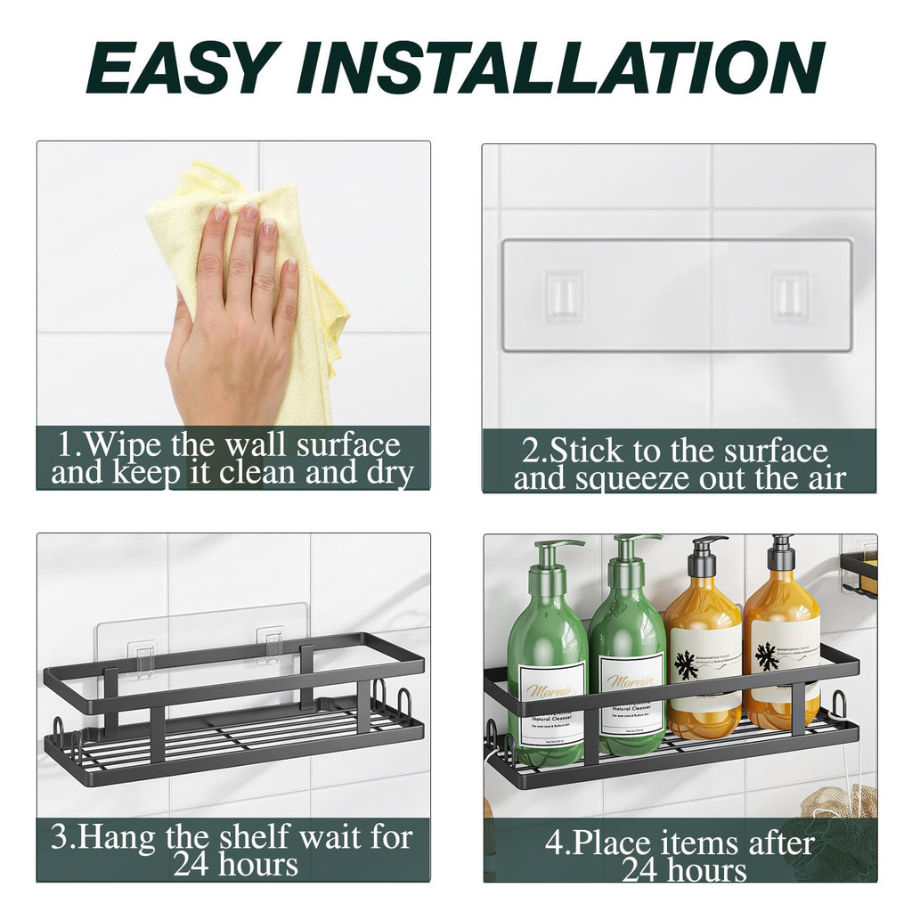 Peel & Stick Shower Shelves with Soap Holder and 12 Hooks,