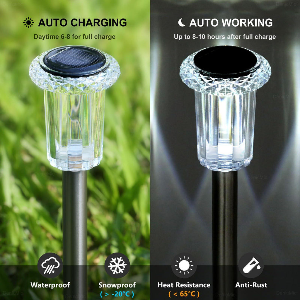10 Pack Waterproof 6000K Cold White LED Stainless Steel Stake for Pathway Yard Garden Driveway Solar Powered Outside Decor