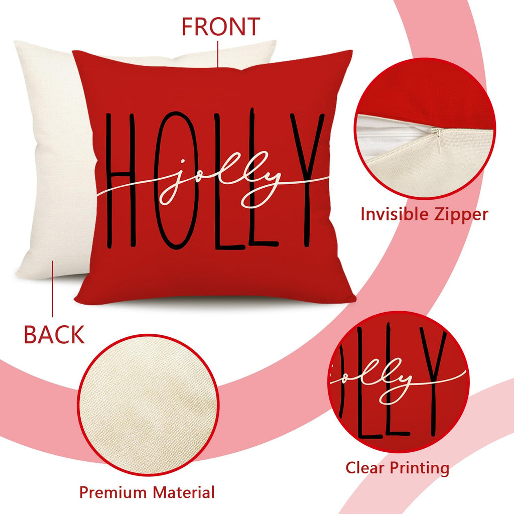 Red Christmas Pillow Covers 18x18 Set of 4