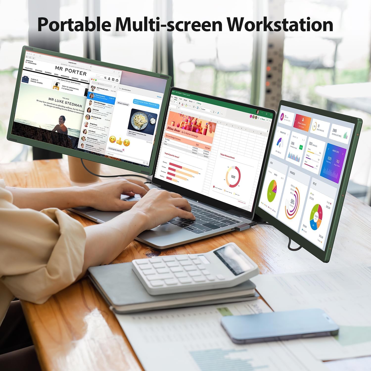 14’’ Triple Laptop Screen Extender, 1080P FHD Portable Dual Monitor for Laptop USB C HDMI