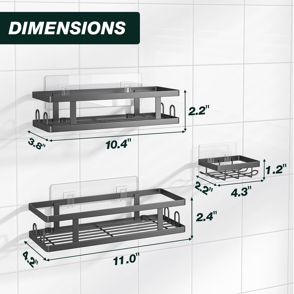 Peel & Stick Shower Shelves with Soap Holder and 12 Hooks,