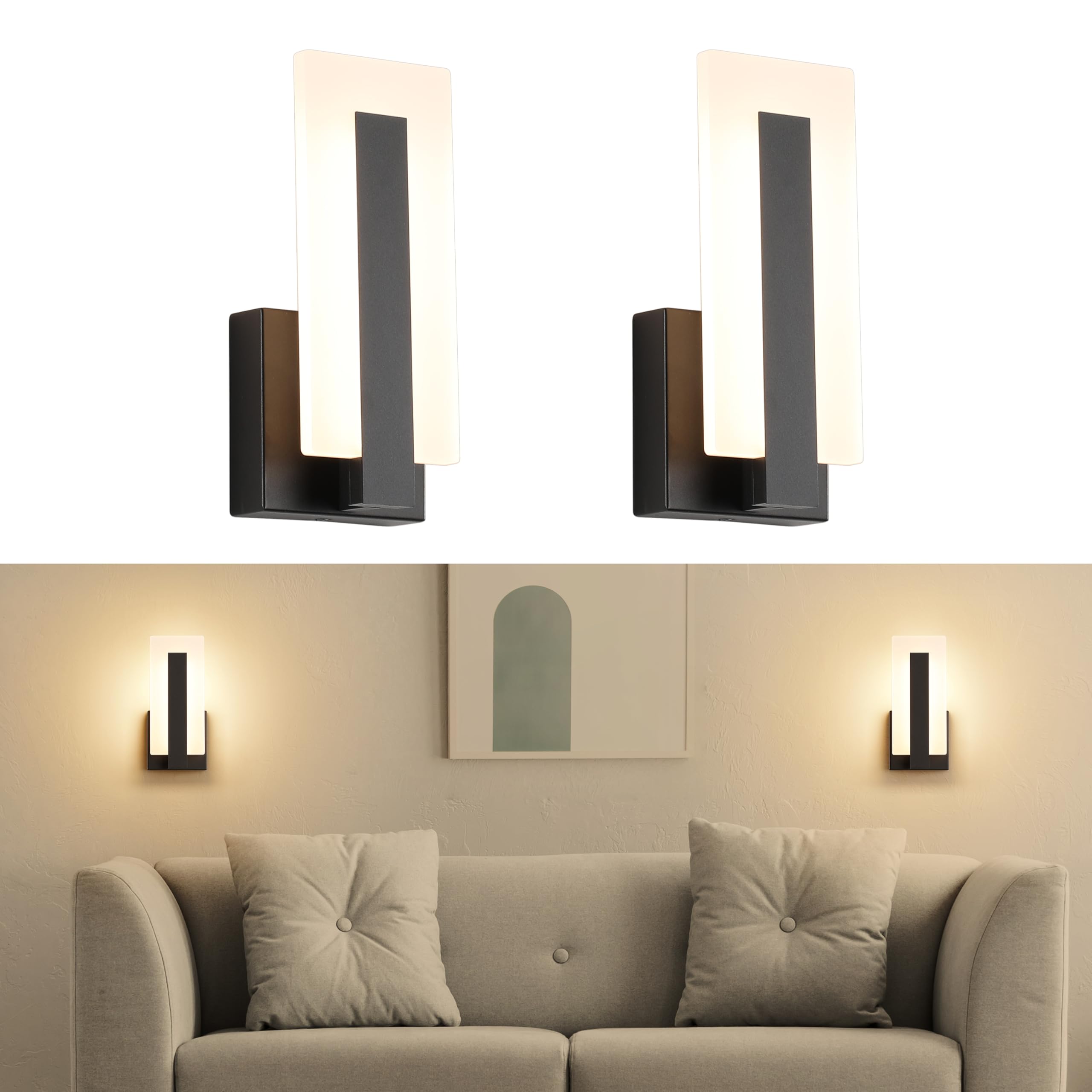 Modern LED Wall Sconces Up and Down Wall Mount Light Black 3000K Warm White Wall Lights Set of 2
