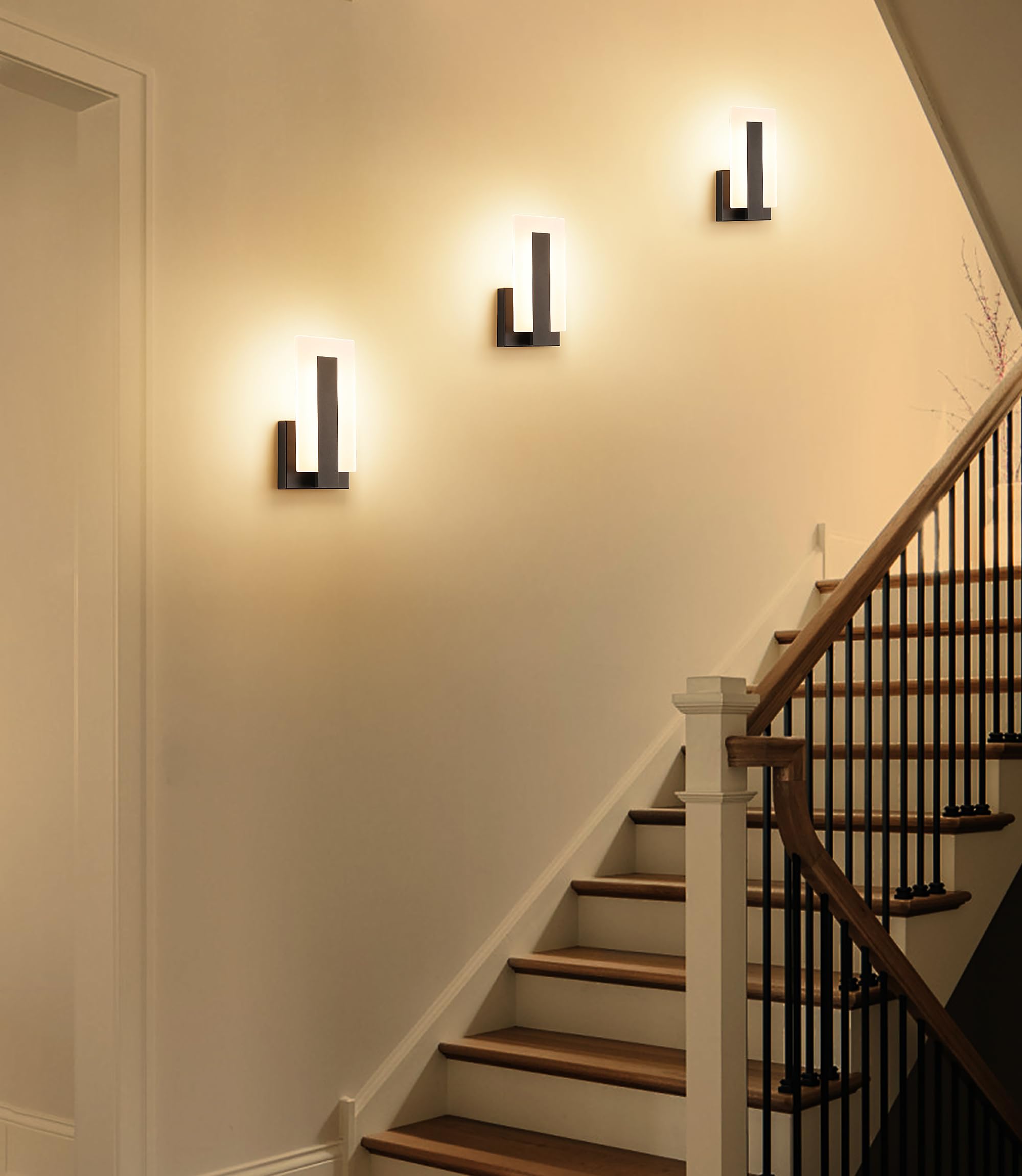 Modern LED Wall Sconces Up and Down Wall Mount Light Black 3000K Warm White Wall Lights Set of 2