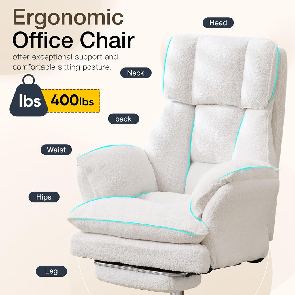 Ergonomic Cloud Cross Legged Office Chair with Footrest,Teddy Fleece