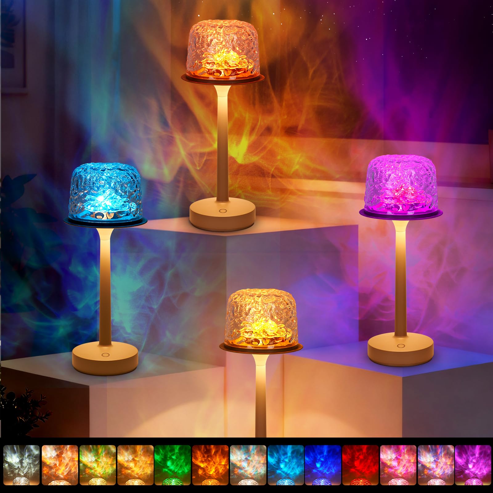 Lumoza Spa-Like Shower Lamp, Waterproof Bathroom Lamp, Rechargeable Shower Light with Touch & Remote Control, with 16 Color Ocean Wave Projector, Cordless Light for Inside Shower/Bathtub