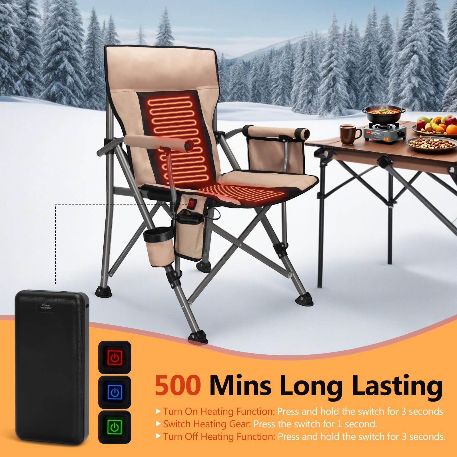 Heated Camping Chair with 20,000 mAh Battery