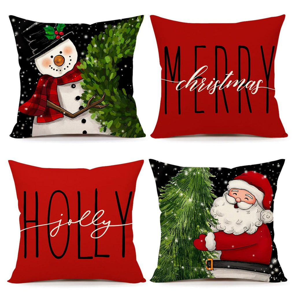 Red Christmas Pillow Covers 18x18 Set of 4