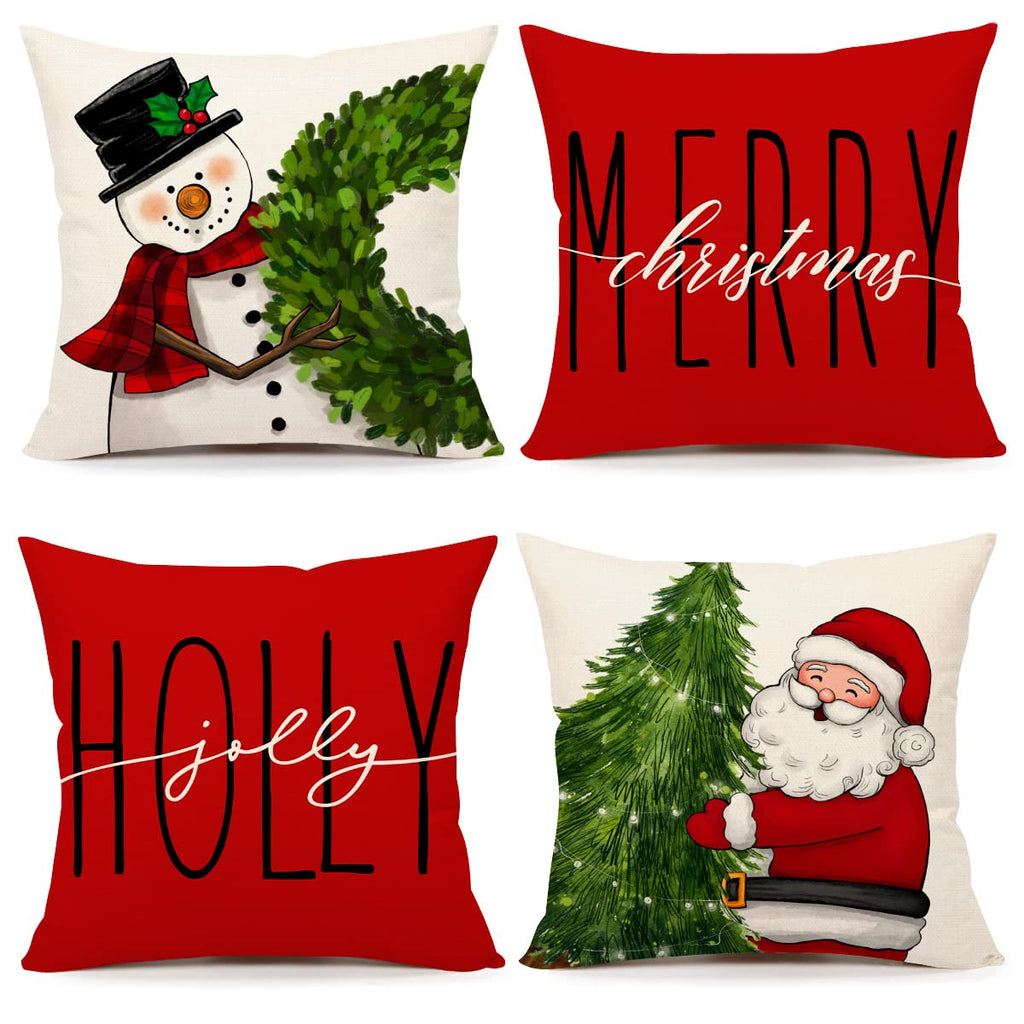 Red Christmas Pillow Covers 18x18 Set of 4