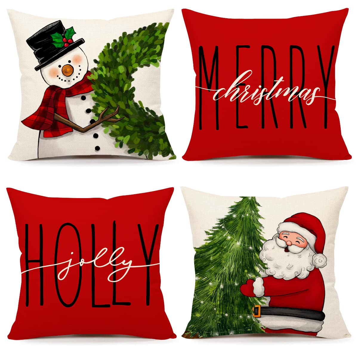Red Christmas Pillow Covers 18x18 Set of 4