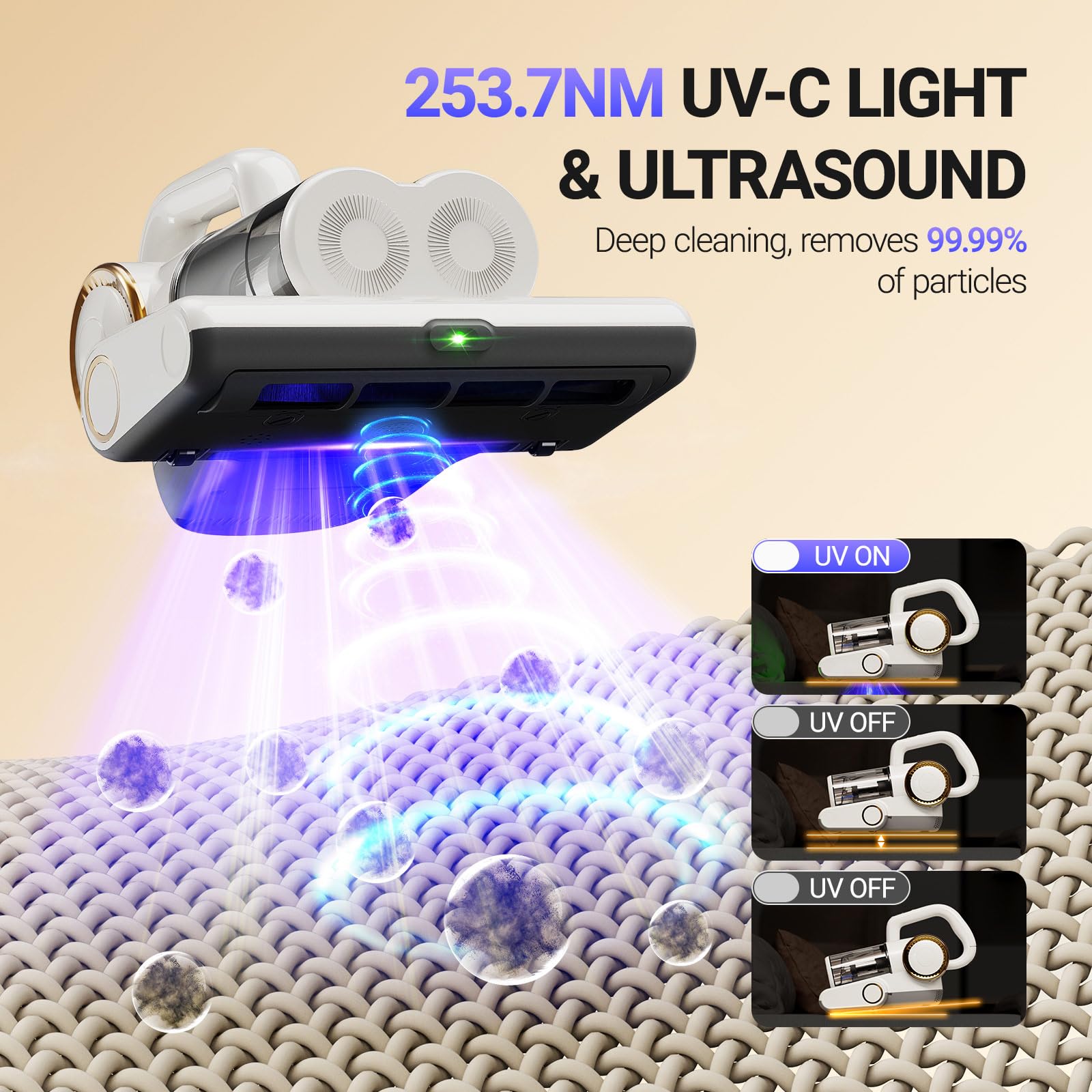 Mattress Vacuum Cleaner, 16Kpa Bed Vacuum Cleaner with 253.7nm UV-C Light, 140°F Heat