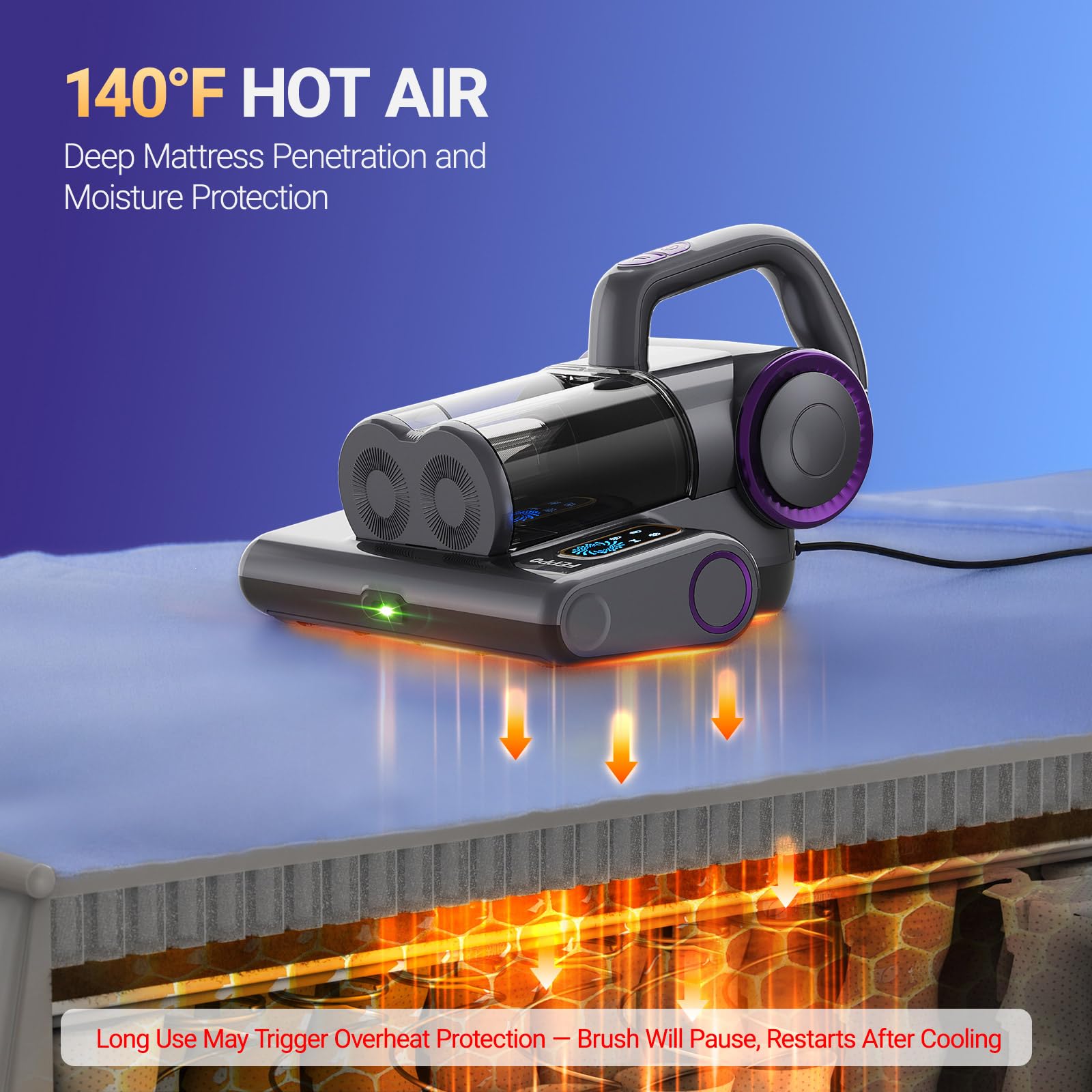 Mattress Vacuum Cleaner, 16Kpa Bed Vacuum Cleaner with 253.7nm UV-C Light, 140°F Heat