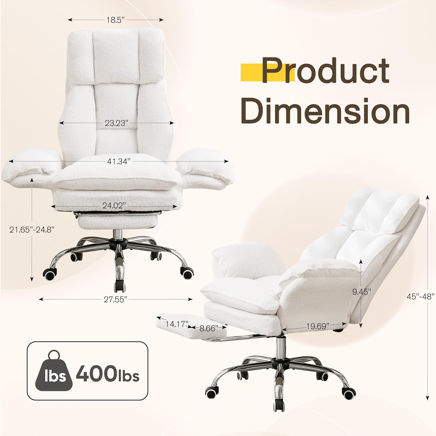 Ergonomic Cloud Cross Legged Office Chair with Footrest,Teddy Fleece