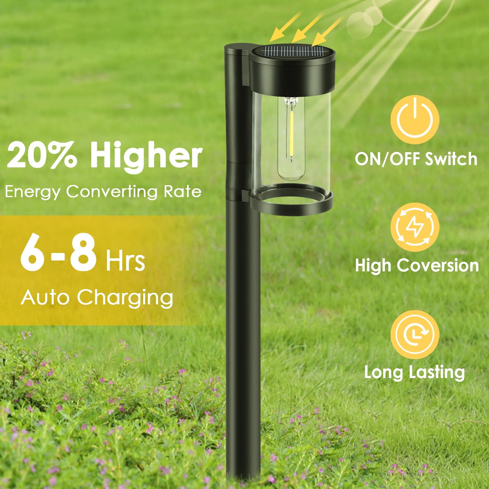 Solar Pathway Lights Outdoor, 10 Pack Metal & Glass Solar Lights