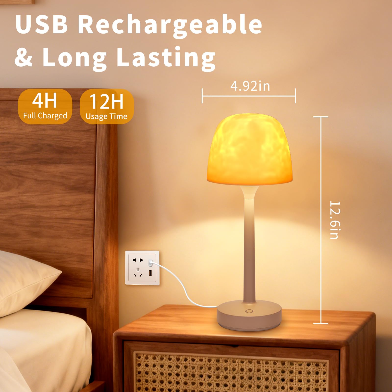 Lumoza Spa-Like Shower Lamp, Waterproof Bathroom Lamp, Rechargeable Shower Light with Touch & Remote Control, with 16 Color Ocean Wave Projector, Cordless Light for Inside Shower/Bathtub