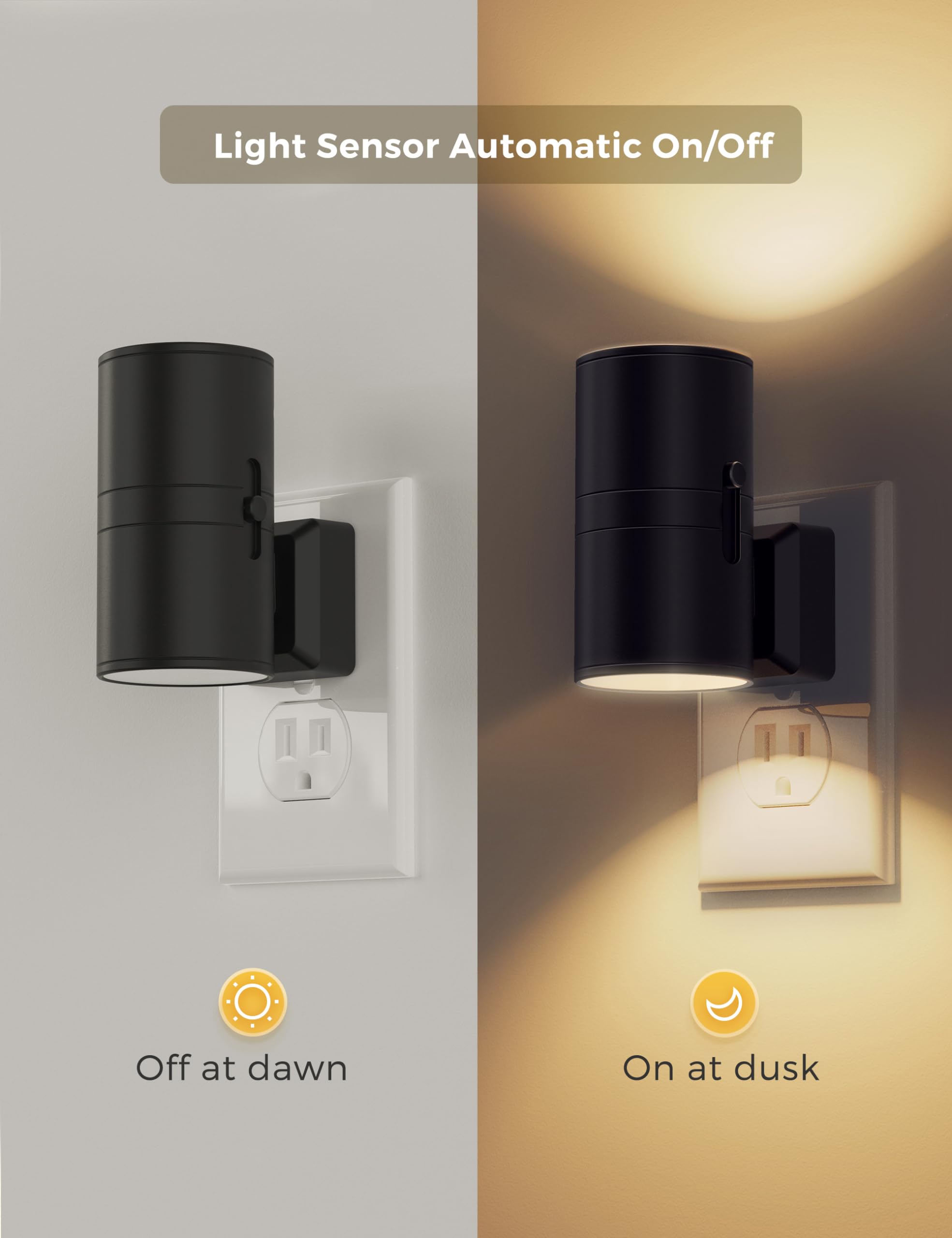 Modern Night Lights Plug into Wall, Dusk to Dawn Sensor, Soft White 3000K, 0-100LM Adjustable Brightness, Dimmable Night Lights for Hallway Bedroom Stairway, 2 Pack