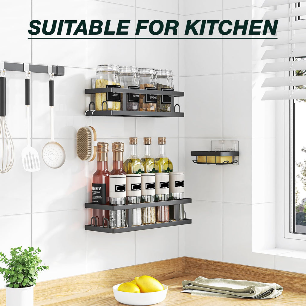 Peel & Stick Shower Shelves with Soap Holder and 12 Hooks,