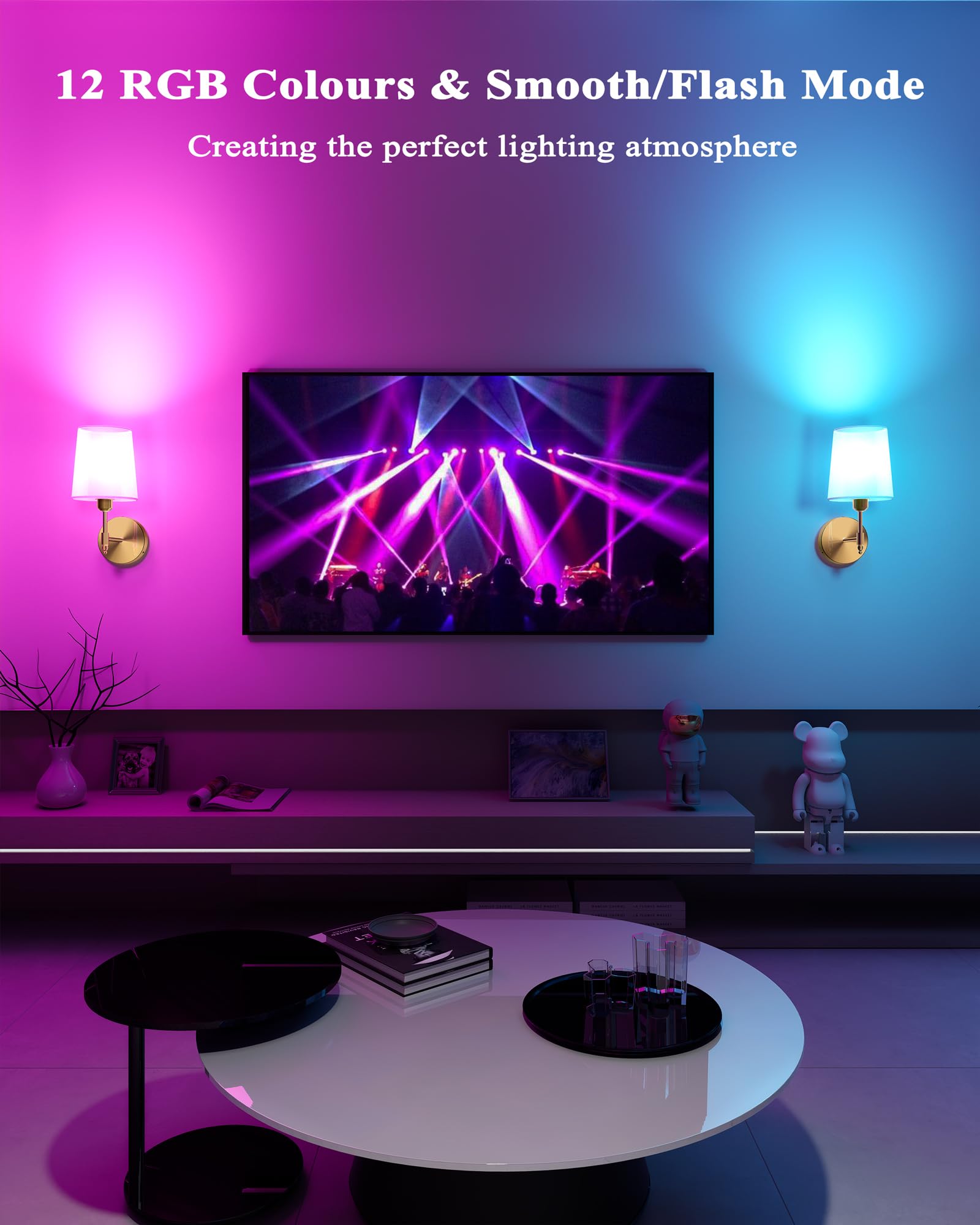 Battery Operated Wall Sconces Set of 2, Wireless Rechargeable Dimmable Wall Light with 5600mAh RGB Bulb and Remote for Bedroom, Living Room, Hallway (Gold)