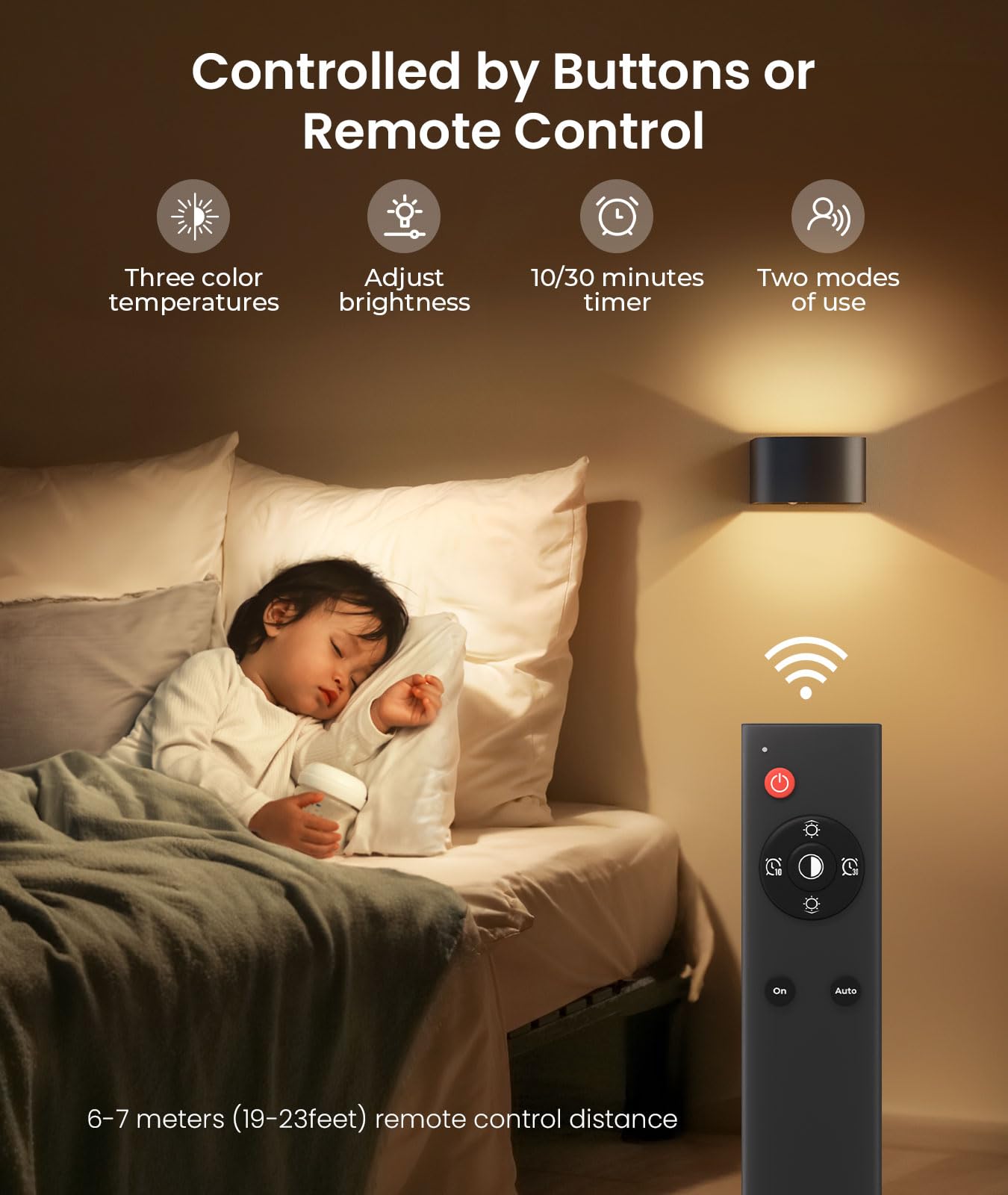 Motion Sensor Wall Light with Remote Control 3 Colors