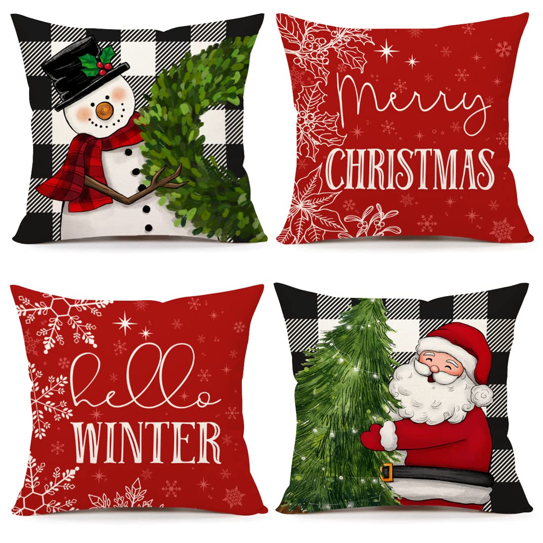 Red Christmas Pillow Covers 18x18 Set of 4