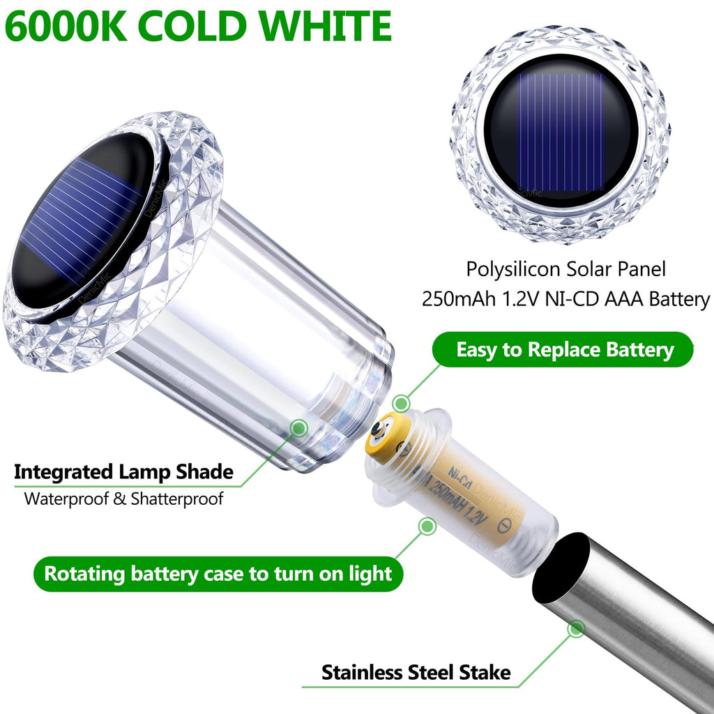 10 Pack Waterproof 6000K Cold White LED Stainless Steel Stake for Pathway Yard Garden Driveway Solar Powered Outside Decor