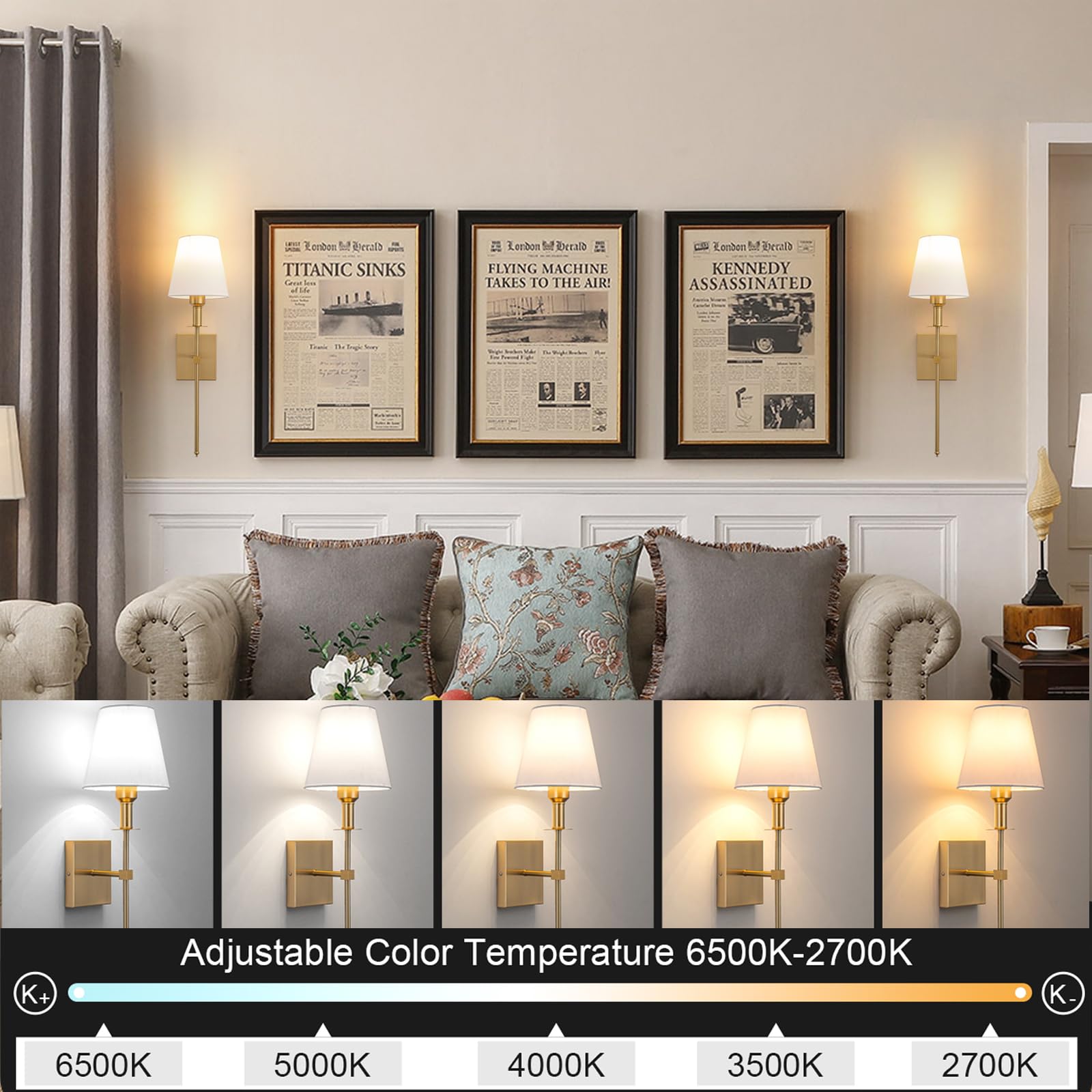Battery Operated Wall Sconce Set Of 2,Rechargeable Wireless Wall Light With Remote 12 Colors Dimmable Bulbs