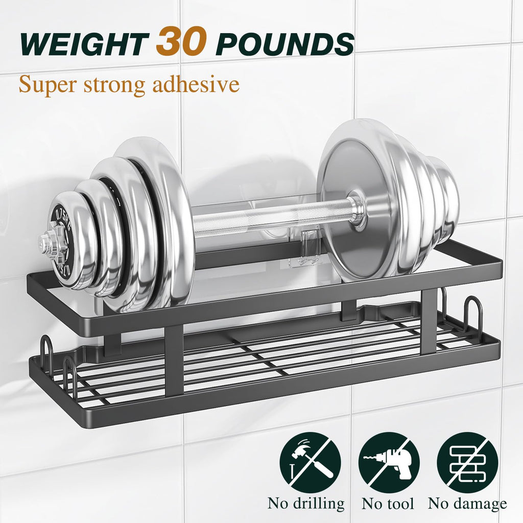 Peel & Stick Shower Shelves with Soap Holder and 12 Hooks,