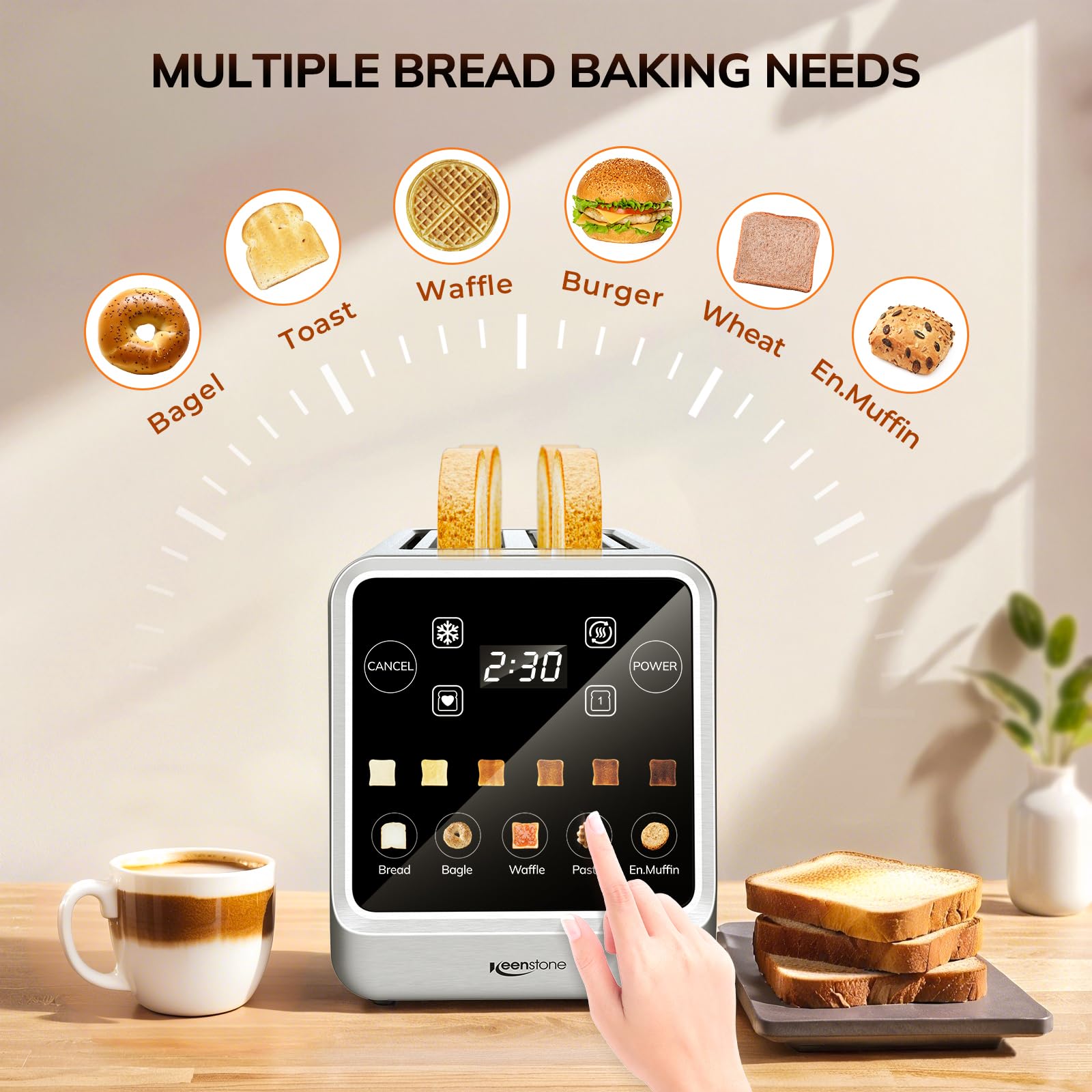 4 Slice Digital Smart Toaster with TouchScreen, Memory Function