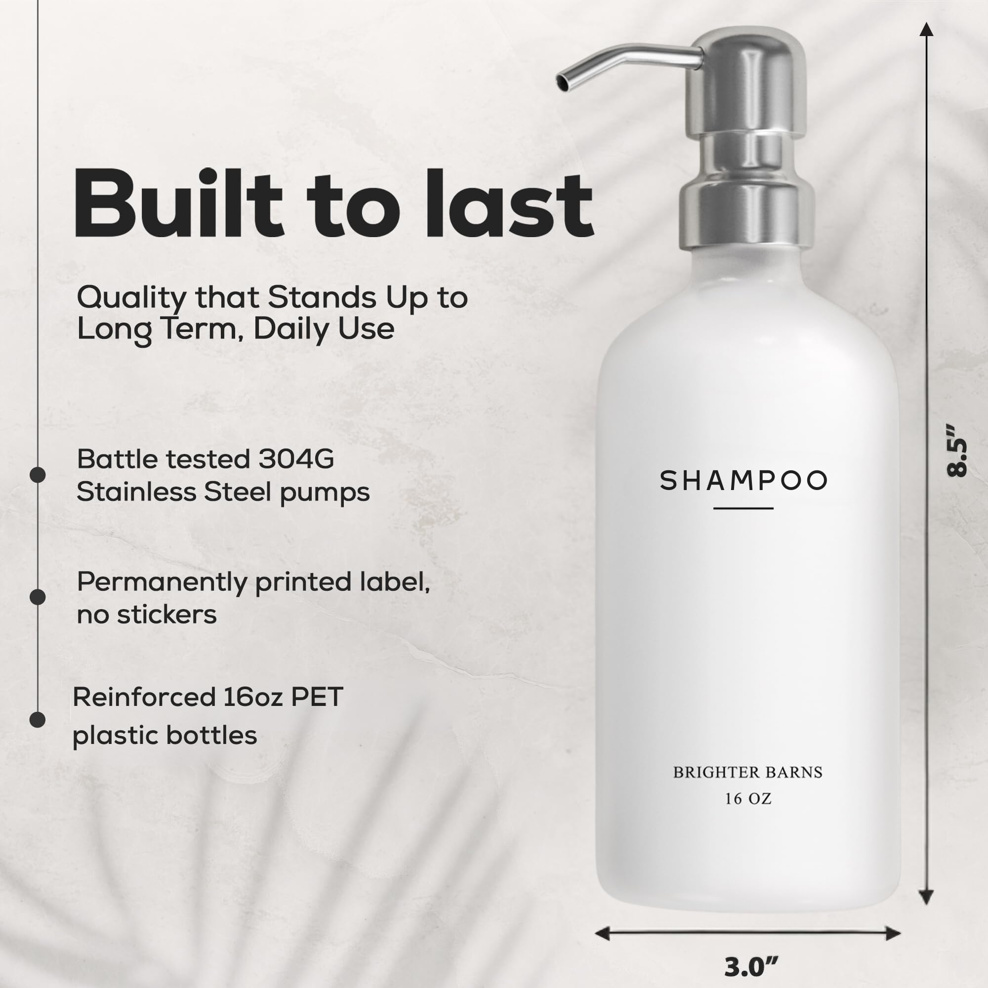 Refillable Plastic Shampoo Bottle & Stainless Steel Pump