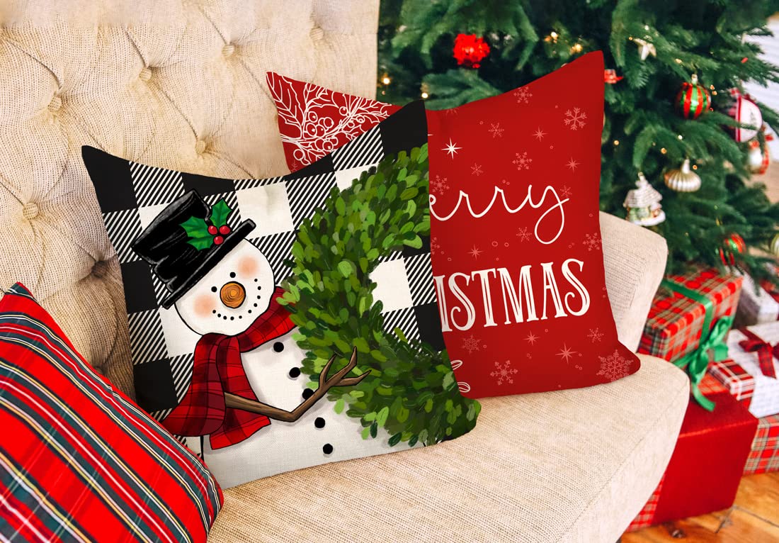 Red Christmas Pillow Covers 18x18 Set of 4