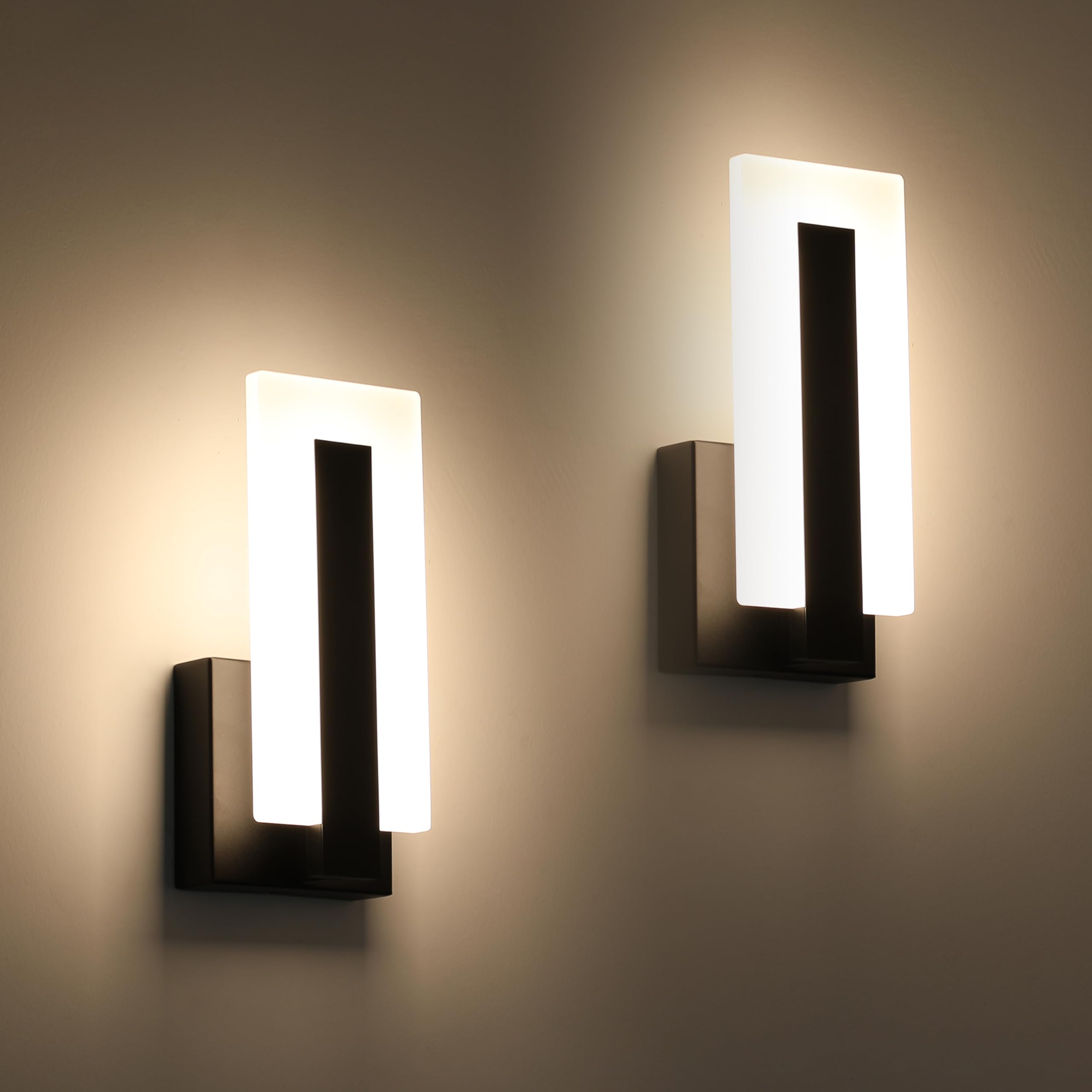 Modern LED Wall Sconces Up and Down Wall Mount Light Black 3000K Warm White Wall Lights Set of 2