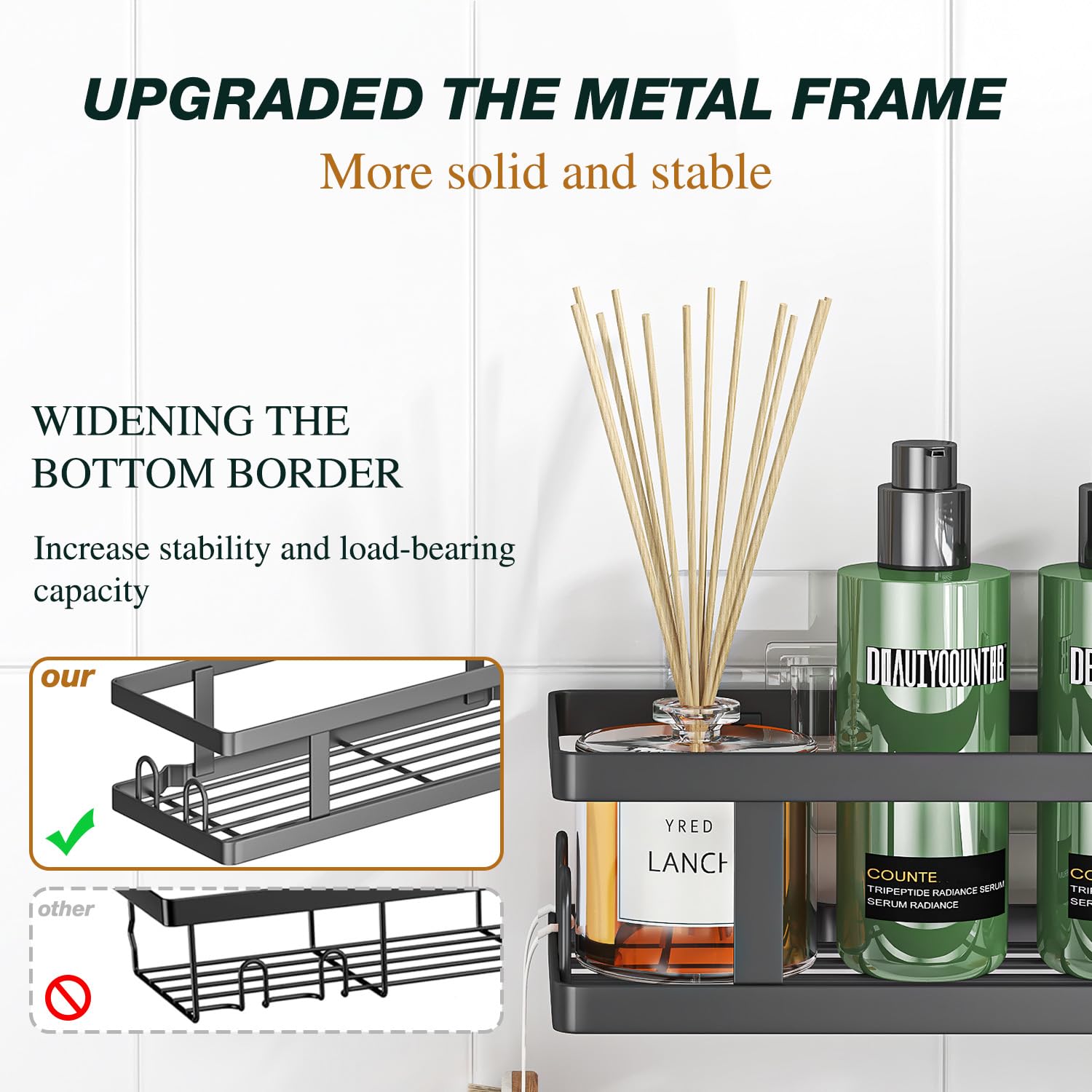 Peel & Stick Shower Shelves with Soap Holder and 12 Hooks,