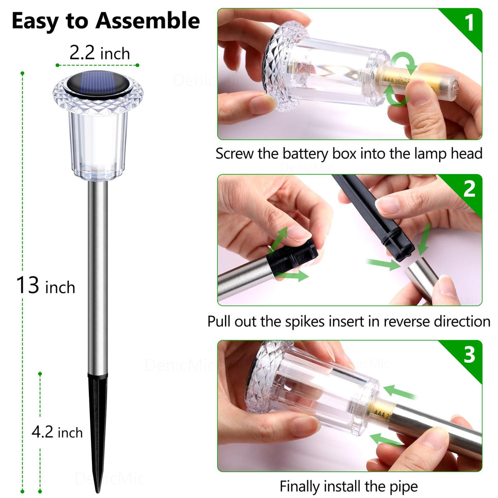 10 Pack Waterproof 6000K Cold White LED Stainless Steel Stake for Pathway Yard Garden Driveway Solar Powered Outside Decor