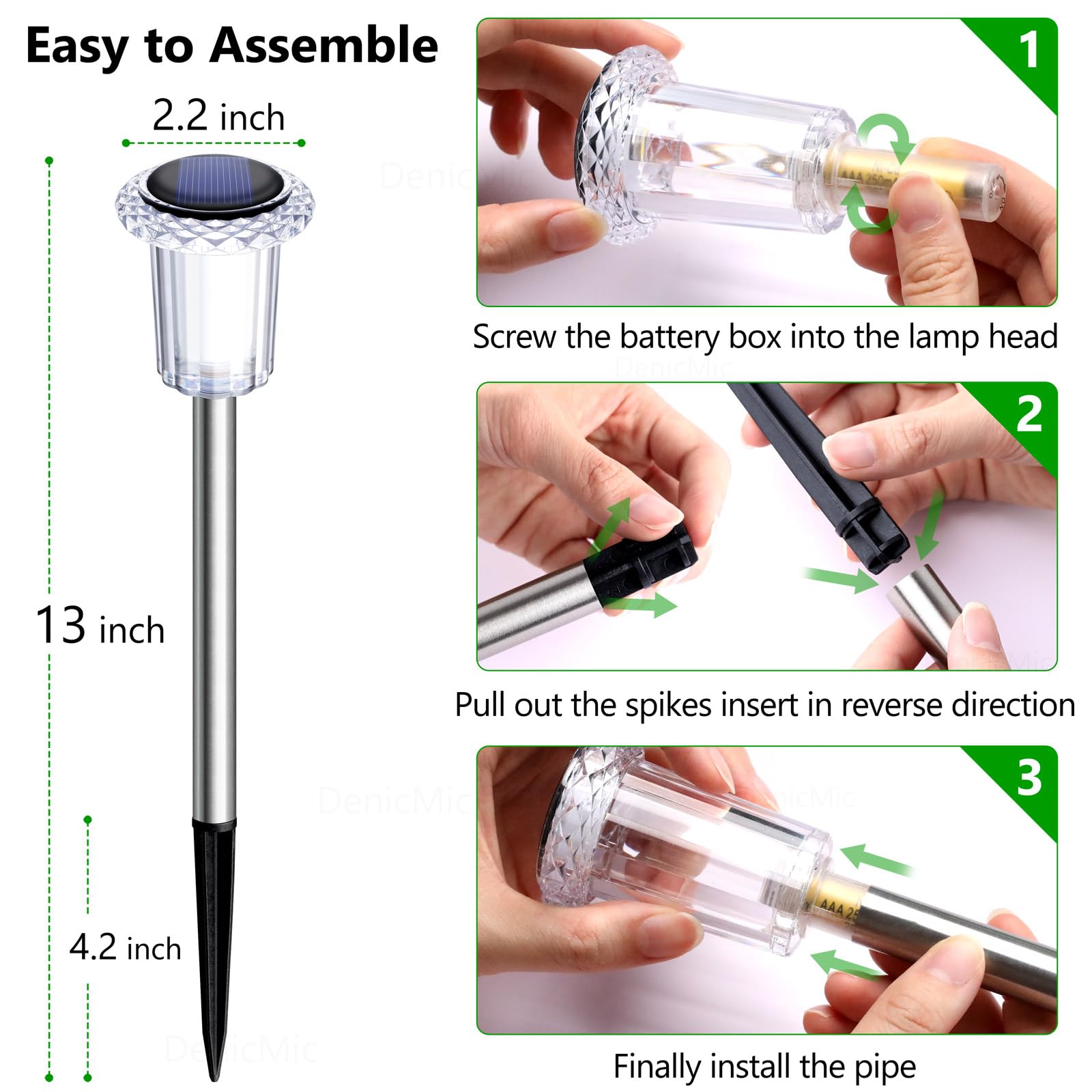 10 Pack Waterproof 6000K Cold White LED Stainless Steel Stake for Pathway Yard Garden Driveway Solar Powered Outside Decor