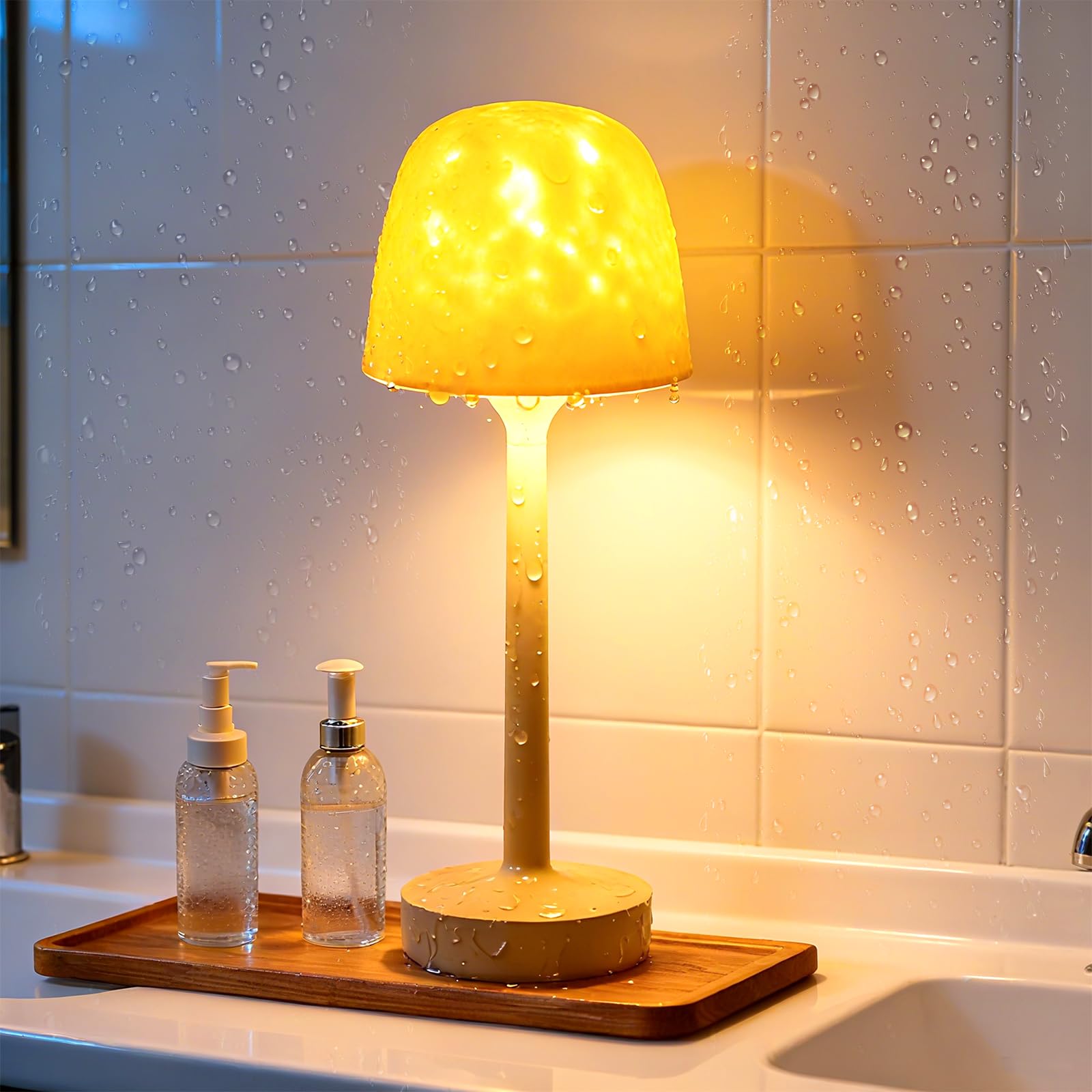 Lumoza Spa-Like Shower Lamp, Waterproof Bathroom Lamp, Rechargeable Shower Light with Touch & Remote Control, with 16 Color Ocean Wave Projector, Cordless Light for Inside Shower/Bathtub