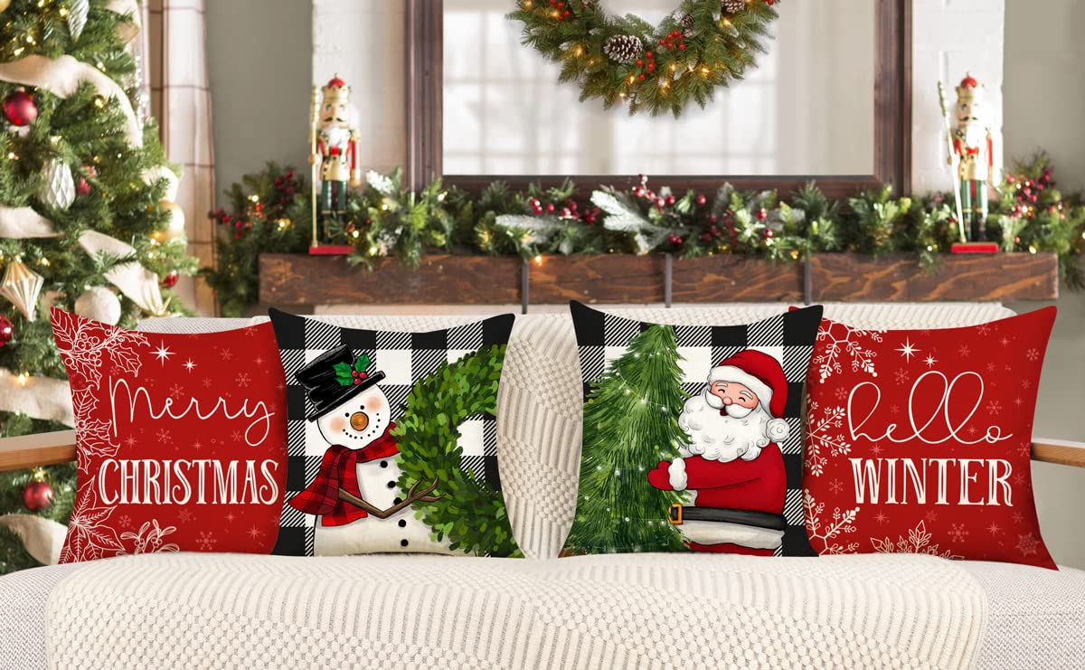 Red Christmas Pillow Covers 18x18 Set of 4